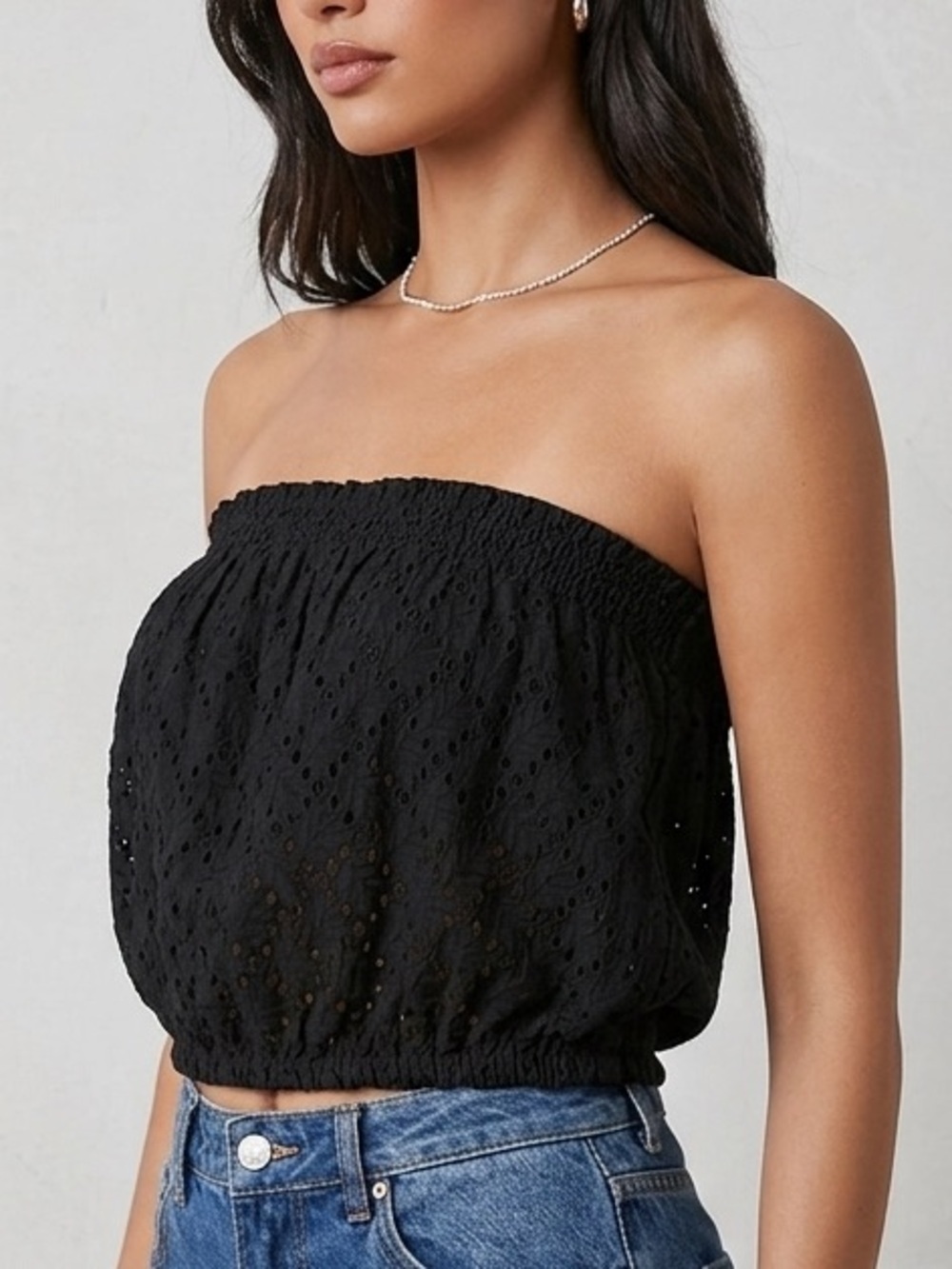 Ramy Brook Black Strapless Eyelet Tube Top M NWT